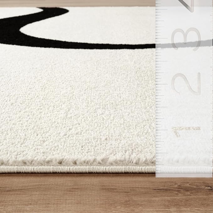 Abani Abstract Beige/Black Area Rug - 6'x9' - Modern Curved Line Design - Deco Collection - Easy to Clean - Durable for High Traffic Areas - Bedroom, Office & Kitchen - Medium Pile