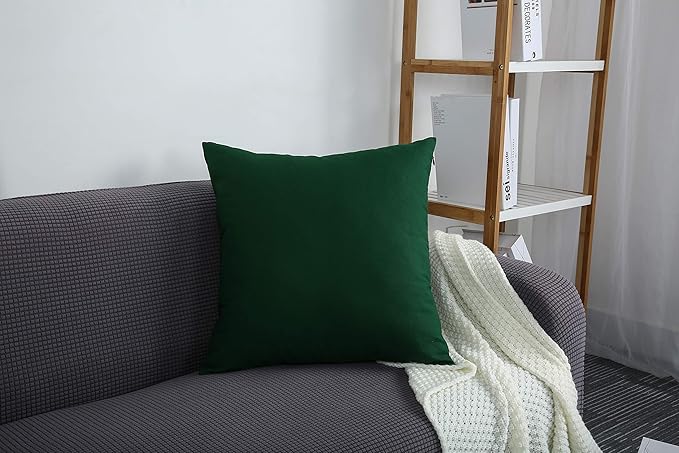 TangDepot Set of 2 Handmade Decorative Solid 100% Cotton Canvas Throw Pillow Covers/Cushion Covers, 45 Colors Available - (16"x16" 2 Pieces, Deep Green)