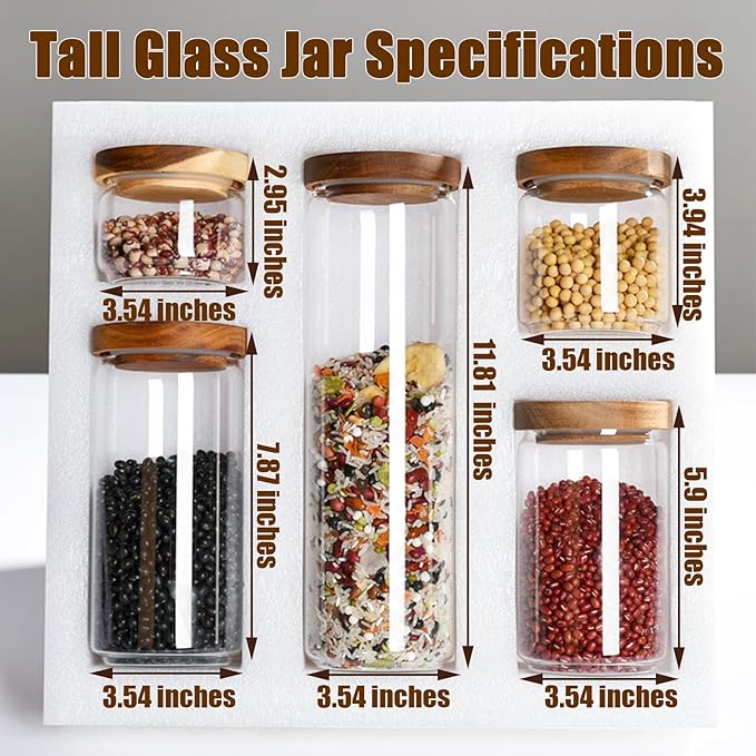 Viovian 51 oz Glass Coffee Jars with Airtight Lids Clear Large Glass Storage Jar Wood Lid Tall Decorative Canister for Food Sugar Candy Cookie 1500ml