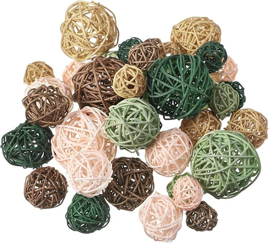 Patelai 36 Pcs Wicker Rattan Balls Decorative Balls for Vase Centerpiece Bowls Orbs Filler for Home Decor,4 Sizes(Vivid Color)