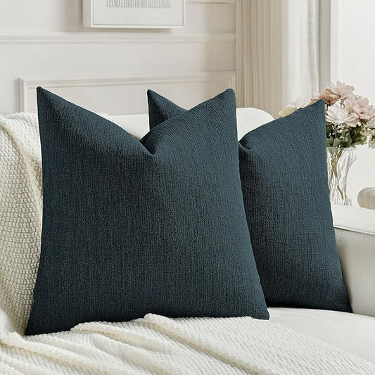 FUTEI Navy Blue Chenille Decorative Throw Pillow Covers 26x26 Inch Set of 2,Soft Cozy Faux Linen Textured Euro Pillow Shams,Farmhouse Home Decor for Couch Living Room