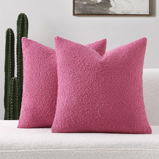 FUTEI Pack of 2 Hot Pink Decorative Throw Pillow Covers 16x16 Inch Soft Cozy Solid Boucle Textured Cushion Case,Modern Home Decor for Couch Bed Living Room