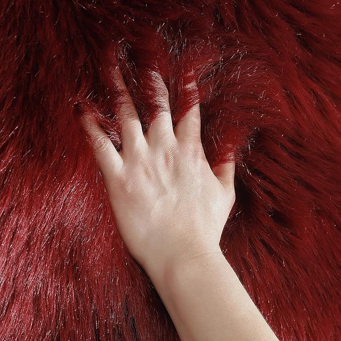 Faux Fur Rug Sheepskin Shag Fluffy Fuzzy Red 2x3 ft Small Rugs for Bedroom Bedside Bed Floor Living Room Plush High-Density Cushion Carpet Super Sofa Cover