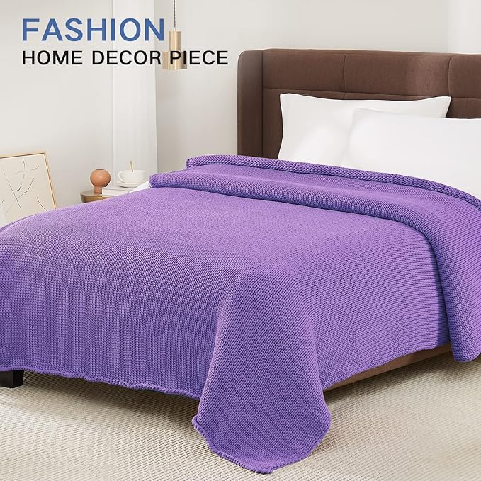 Guohaoi Knitted Weighted Blanket for Adults (Purple 48"x72" 10lbs) No Beads Cooling Throw Blanket for Hot Sleepers, Home Decor Breathable Chunky Knit Heavy Blanket Use on Full Size Bed