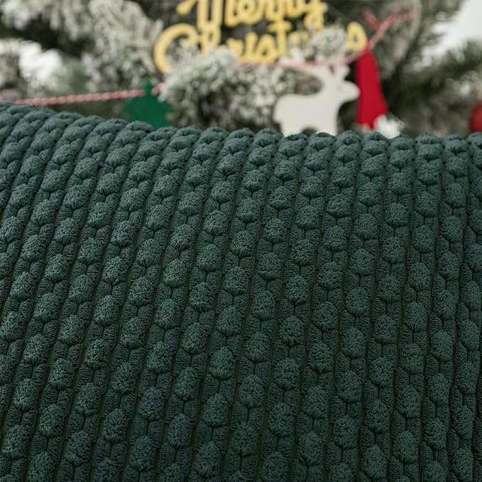 Kevin Textile Decorative Pillow Covers Set of 2 Striped Plush Corduroy Pillows Pillowcases Boho Home Decor Cushion Covers for Couch Sofa Bed Living Room 16x16 Inch, Army Green
