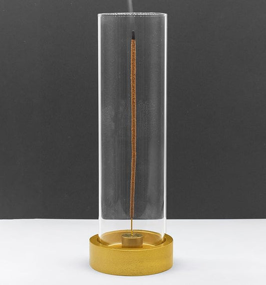 Glass Incense Holder for Sticks,Modern Incense Stick Holder with Ash Catcher[Anti ash Flying], Wooden Incense Burner Holder,Zen Glass Incense Holder,for Spa Home Decor Yoga Meditation[Golden]