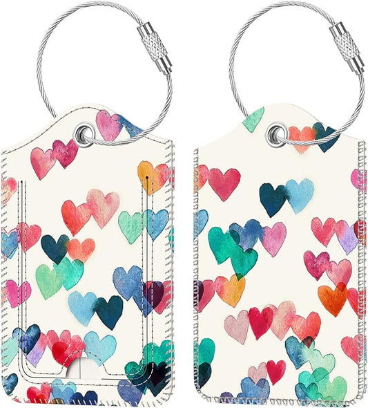 Fintie Luggage Tags, Privacy Cover ID Label with Stainless Steel Loop and Address Card for Travel Bag Suitcase - Raining Hearts (2 Piece)