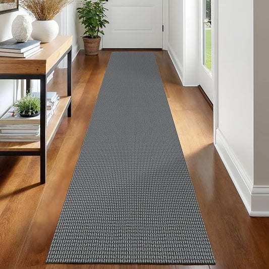 IOHOUZE Washable Runner Rug 2x12 Non Slip Rubber Backed Extra Long Hallway Runner Entryway Runner Indoor, Kitchen Rugs Woven Cotton Floor Carpet for Hall Entrance, Dark Grey