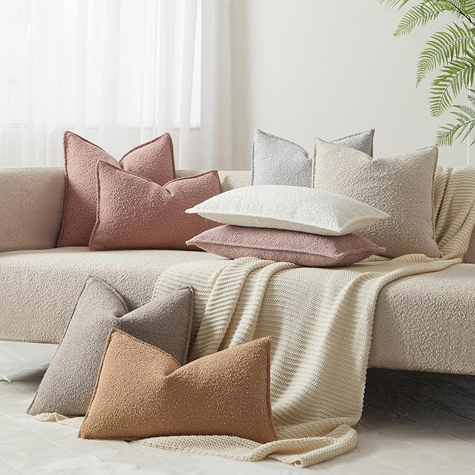 JUSPURBET Pink Decorative Pillow Covers Set of 2 Throw Pillow Covers for Couch Sofa Bed Cozy Boucle Textured Cushion Covers Cases with Hidden Zipper for Living Room Home Decor 16x16