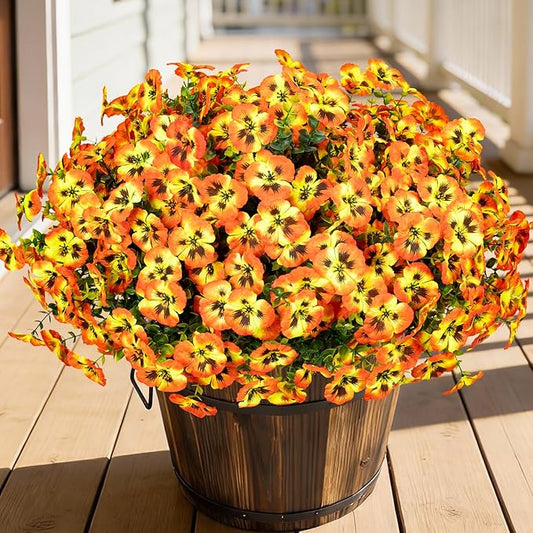 Artificial Flowers, 24 Bundles, Decorative Bouquets for Home, Wedding, Garden, Office Decor (Orange Yellow)