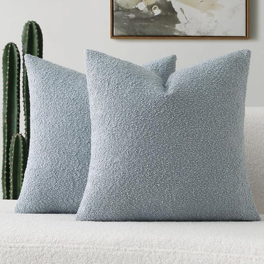 FUTEI Pack of 2 Dusty Blue Decorative Throw Pillow Covers 22x22 Inch Soft Cozy Solid Boucle Textured Cushion Case,Modern Home Decor for Couch Bed Living Room