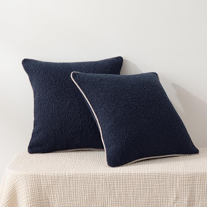 Amazon Basics Boucle Throw Pillow Covers for Couch, Living Room, Home Decor with Hidden Zipper, Blue, 16×16in, Pack of 2
