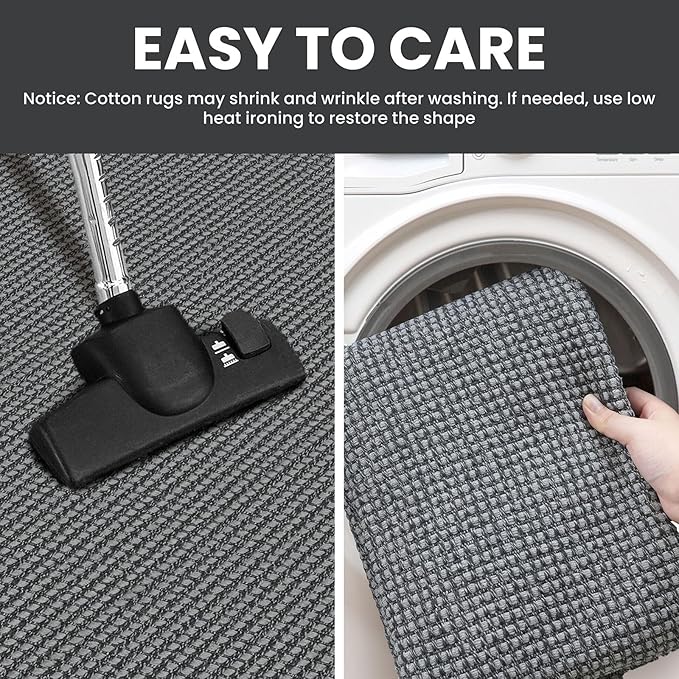 IOHOUZE Washable Runner Rug 2x10 Non Slip Rubber Backed Long Hallway Runner Entryway Runner Indoor, Kitchen Rugs Woven Cotton Floor Carpet for Hall Entrance, Dark Grey