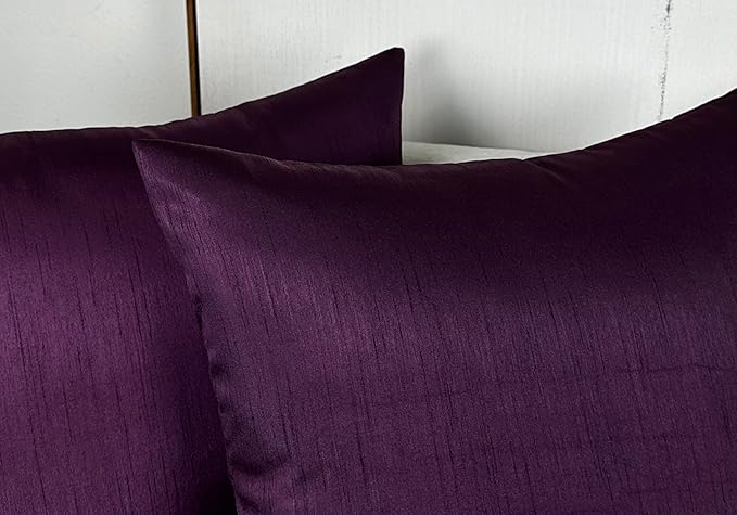 Aiking Home Collection 26x26 Inches Faux Silk Square European Shams, Zipper Closure, Eggplant (Set of 2)