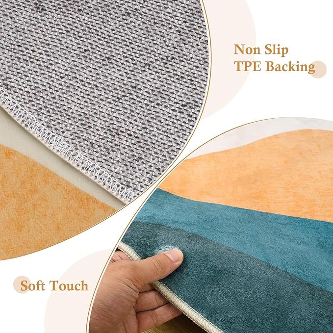 Mountain Round Rugs 8ft, Abstract Circle Rug for Living Room Non Slip Washable Bedroom Area Rug, Soft Extra Large Round Carpet for Nursery Dinng Room Playroom(Multi)