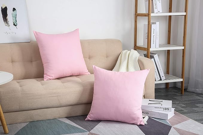 TangDepot Handmade Decorative Solid 100% Cotton Canvas Throw Pillow Covers/Pillow Shams, (16"x16", Salmon Pink)