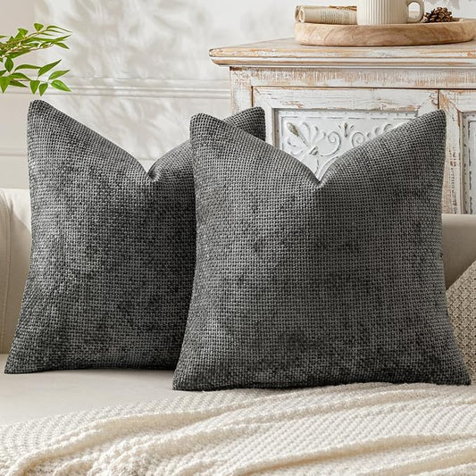 MIULEE Pack of 2 Couch Throw Pillow Covers 18x18 Inch Dark Gray Modern Boho Accent Decorative Pillow Covers Soft Chenille Farmhouse Cushion Covers for Home Decor Bed Sofa Living Room