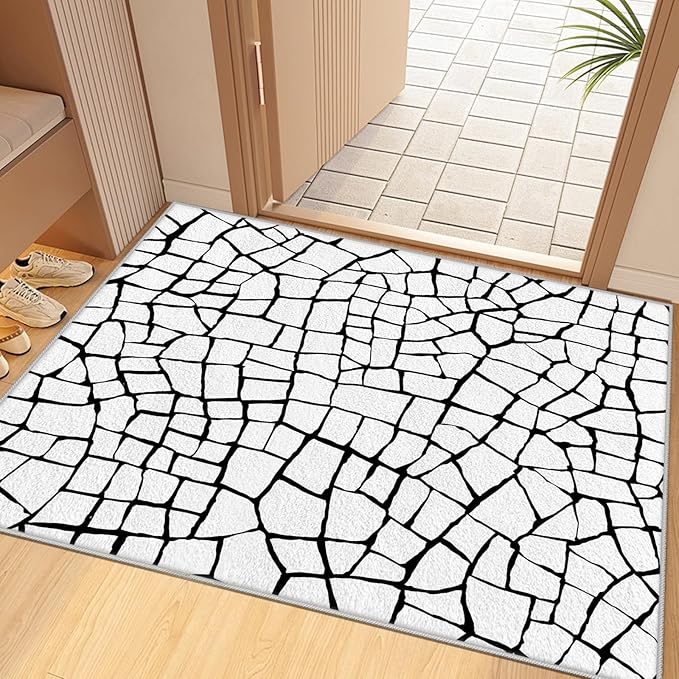 Black and White Area Rug - Abstract Rug 5x8, Contemporary Minimalist Rugs, Geometric Cracks Area Rugs, Modern Geometric Carpet for Living Room, Washable Non Slip Home Decor Mat