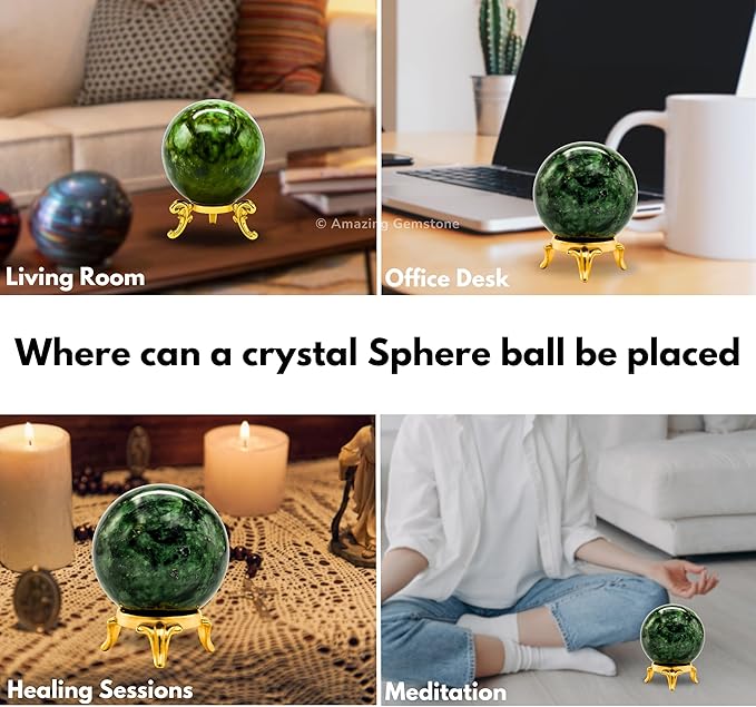 Amazing Gemstone Kambaba Jasper Crystal Ball with Stand - 1.5 Inches Crystal Sphere Meditation Balls for Witchcraft and Decorative Balls