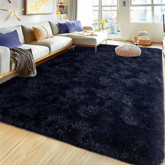 Super Fluffy Rug for Bedroom, 4x6 Shag Fuzzy Area Rug for Living Room Bedroom, Plush Soft Carpet for Girls Boys Kids, Non Slip Throw Rugs for Dorm, Modern Home Decor Aesthetic, Dark Blue