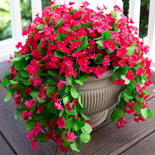 HyeFlora Artificial Fake Outdoor Outside Hanging Plants Flowers Vines for Spring Decoration, 2PCS Faux Silk Hotpink Daisy Mums UV Resistant Look Real Orchid Vine for Indoor Home Balcony Porch Planter