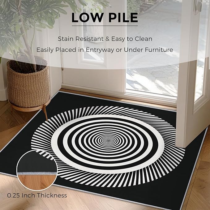 Black and White Circle Rugs for Home Decor, 6x8 ft, Abstract Op Art Area Rugs for Living Room, Soft Non Slip Washable Modern Geometric Carpet Bedroom Decorations Dt-Ghf-31