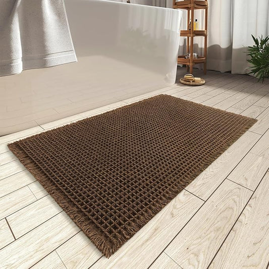 AMOAMI Upgraded Waffle Bath Mat, Super Absorbent Non Slip Bath Mats for Bathroom Floor, Machine Washable Bathroom Rugs with Tassels, Rubber Backed Bathroom Mats, Ultra Soft, 18" x 30",Terracotta