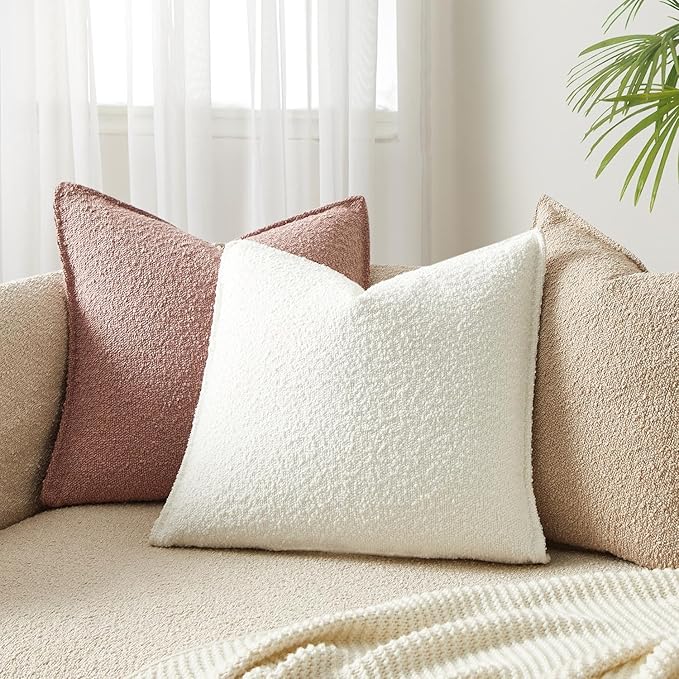 JUSPURBET White Decorative Pillow Covers 20x20 Set of 2 Throw Pillow Covers for Couch Sofa Bed Cozy Boucle Textured Cushion Covers Cases with Hidden Zipper for Living Room Home Decor