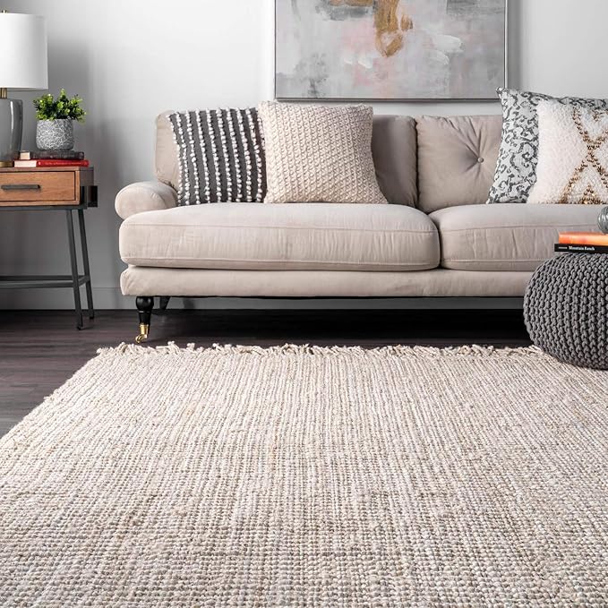 Nuloom Daniela Off-White, 2' x 3', Handmade, Jute, Tassel, Soft and Textured, High Traffic, Stain Resistant, Easy Clean, Durable Area Rug for Bedroom, Living Room, Dining Space, Foyer, Entryway