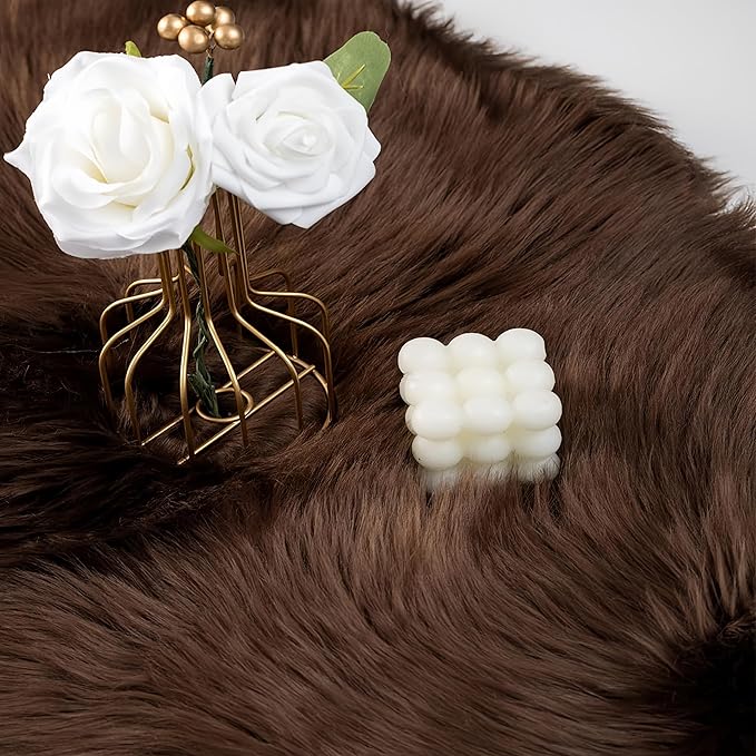 Faux Fur Rug Sheepskin Fuzzy Rug Super Soft Fluffy Plush Area Rug Bedroom Floor Children's Room Sofa Cushion Living Room Bedside Rugs (Coffee,3×3 ft Rotund)
