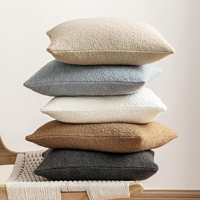 MIULEE 18x18 Inch Decorative Pillow Covers for Couch Bed Set of 2 Textured Boucle Neutral Winter Throw Pillows Christmas White Accent Solid Cushion Pillowcases Sofa Livingroom Home Decor