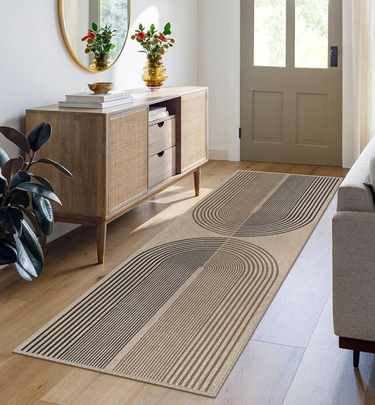 Easy Jute Rainbow Runner Rug, 2x6 Washable Rugs Runner for Hallway Non-Slip Boho Farmhouse Long Kitchen Rug, Modern Abstract Indoor Outdoor Carpet for Porch Laundry Entryway