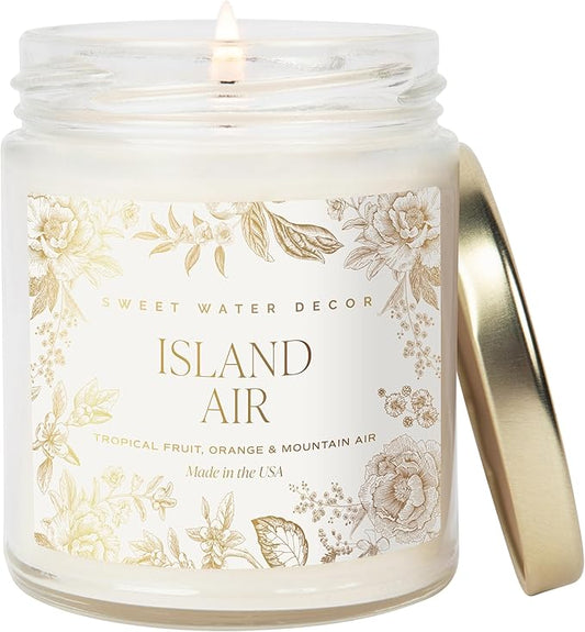 Sweet Water Decor Island Air Patterned Candle – Soy Candles with Tropical Fruits, Sugared Oranges, Limes – 40 Hour Burn – 9oz Clear Glass Jar – Summer Candles for Home Decor