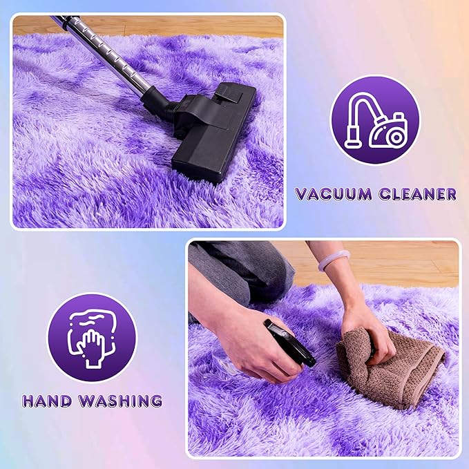 8x10 Large Area Rugs for Living Room, Ultra Fluffy Shag Rug for Bedroom, Modern Plush Soft Carpet for Girls Boys Kids Room Dorm Fuzzy Non Slip Rug for Home Decor Aesthetic, Tie-Dyed Purple