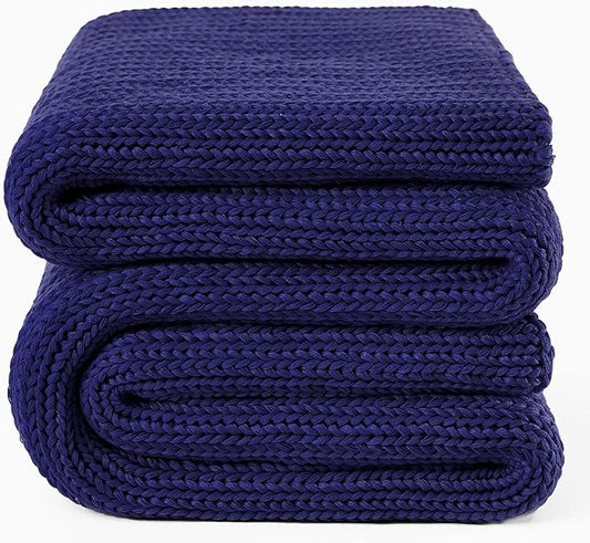 Guohaoi Knitted Weighted Blanket for Adults (Blue 48"x72" 15lbs) No Beads Cooling Throw Blanket for Hot Sleepers, Home Decor Breathable Chunky Knit Heavy Blanket Use on Full Size Bed
