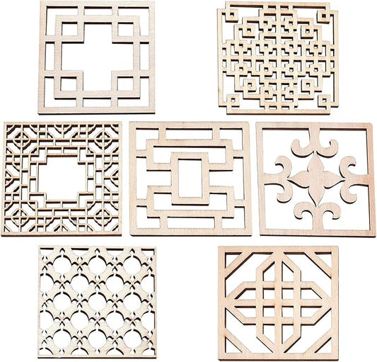 GORGECRAFT 14PCS 7 Sets Wooden Carved Onlay Appliques Carving Decal Corner Craft Unpainted Furniture Home Window Decoration Wood Carving Decal for Dresser Bed Door Cabinet Wardrobe Ceiling 2.5"x2.5"