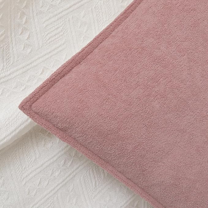 Kevin Textile Valentines Day Decorative Pillow Covers Plush Pink 26x26 Inch Pack of 2 Waterproof Soft Boucle Textured Euro Pillowcases Elegant Accent Pillows for Couch Sofa Chair Bed Home