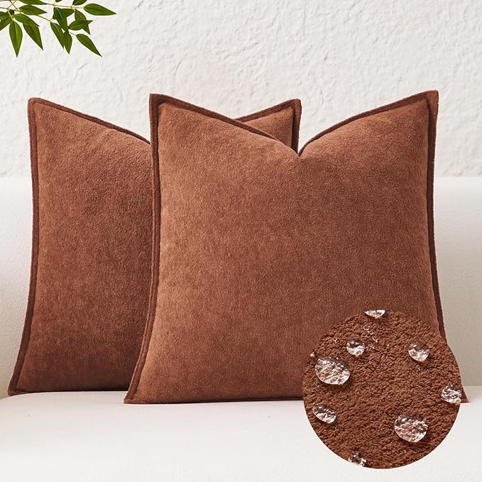 Kevin Textile Waterproof Decorative Pillow Covers Rust 22x22 Inch Pack of 2 Soft Boucle Textured Euro Pillowcases Elegant Accent Pillows for Couch Sofa Chair Bed Home Decor Indoor Outdoor