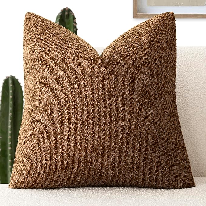Foindtower Decorative Textured Boucle Throw Pillow Covers Accent Solid Pillow Cases Neutral Soft Cozy Couch Cushion Case for Chair Sofa Bedroom Living Room Home Decor 22x22 Inch,1PC,Hazel Brown