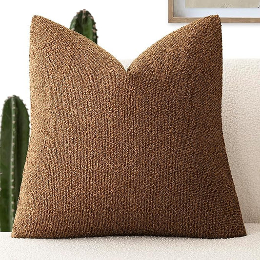 Foindtower Decorative Textured Boucle Throw Pillow Covers Accent Solid Pillow Cases Neutral Soft Cozy Couch Cushion Case for Chair Sofa Bedroom Living Room Home Decor 20x20 Inch,1PC,Hazel Brown