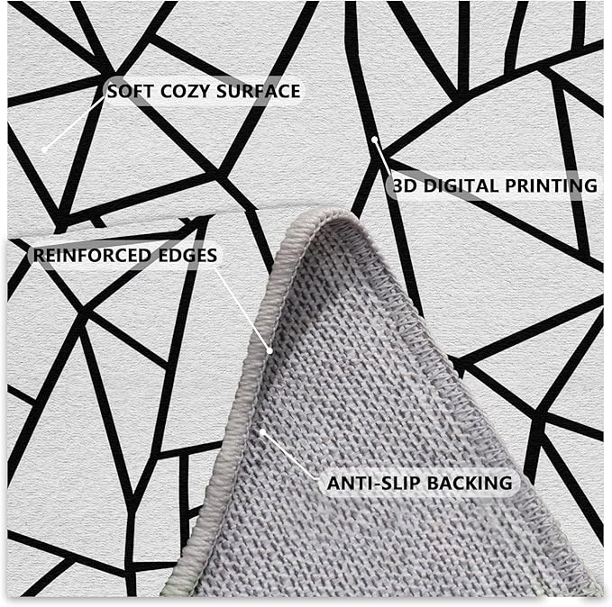 Black and White Rug, Area Rugs 8x10, Modern Abstract White and Black Rug, Geometric Rugs for Living Room Bedroom, Irregular Polygon Carpet Washable Non Slip Home Decor