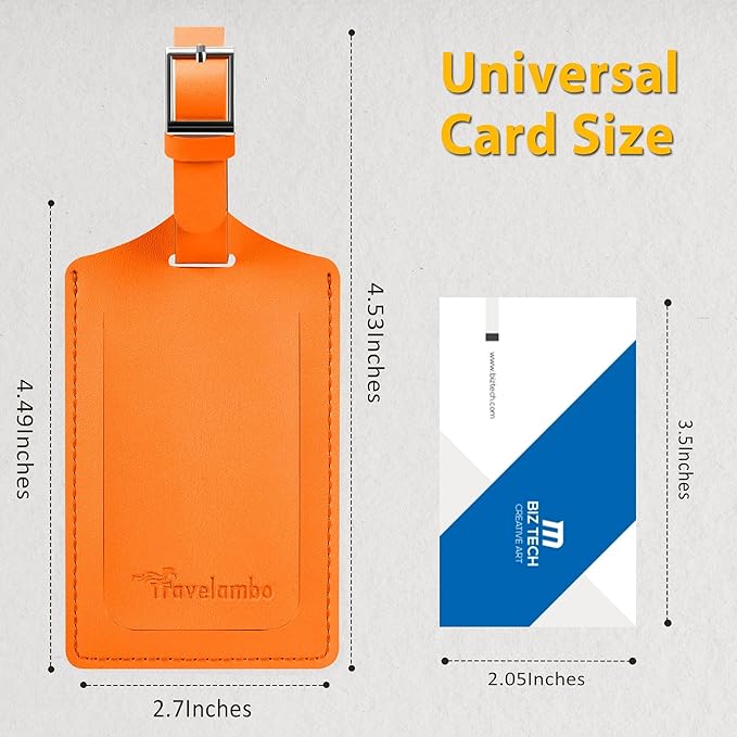 Travelambo 16 Pack Luggage Tags Faux Leather for Suitcases Travel Bag Labels with Protection Cover ID (Orange)