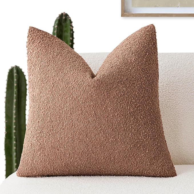Foindtower Decorative Textured Boucle Throw Pillow Covers Accent Solid Pillow Cases Neutral Soft Cozy Couch Cushion Case for Chair Sofa Bedroom Living Room Home Decor 24x24 Inch,1PC,Dusty Orange Hazel