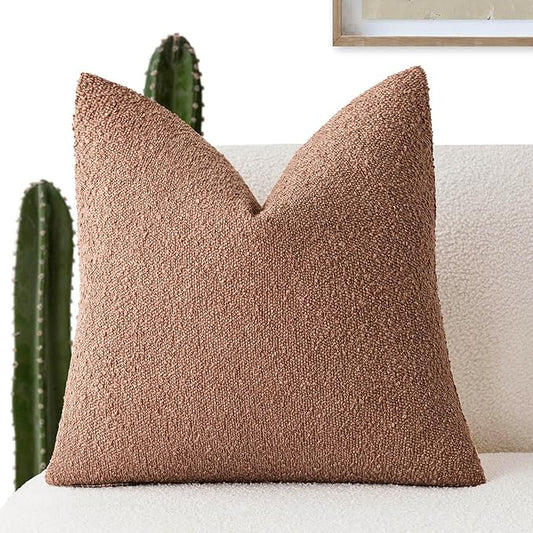 Foindtower Decorative Textured Boucle Throw Pillow Covers Accent Solid Pillow Cases Neutral Soft Cozy Couch Cushion Case for Chair Sofa Bedroom Living Room Home Decor 24x24 Inch,1PC,Dusty Orange Hazel