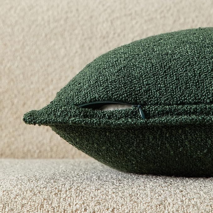 JUSPURBET Green Decorative Pillow Covers 16x24 Set of 2 Throw Pillow Covers for Couch Sofa Bed Cozy Boucle Textured Lumbar Cushion Covers Cases with Hidden Zipper for Living Room Home Decor