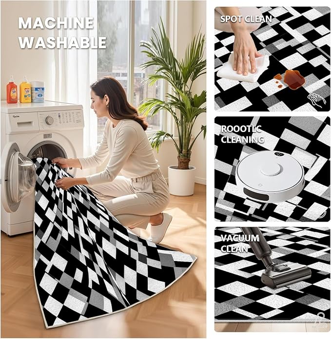 Black White and Grey Rug - Geometric Area Rug, Area Rugs 7x10, Modern Abstract Rugs, Irregular Block Splicing Carpet Washable Non Slip Home Decor Carpet for Living Room