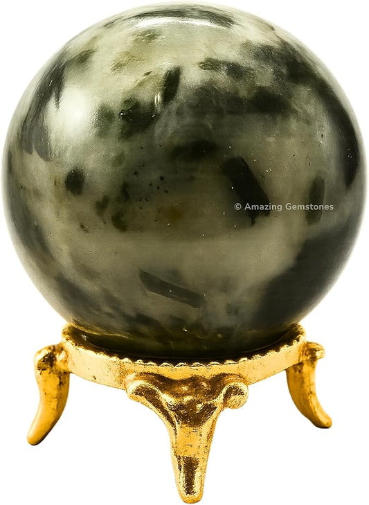 Amazing Gemstone Green Tourmaline in Quartz Crystal Ball with Stand - 1.5 Inches Crystal Sphere Meditation Balls for Witchcraft and Decorative Balls