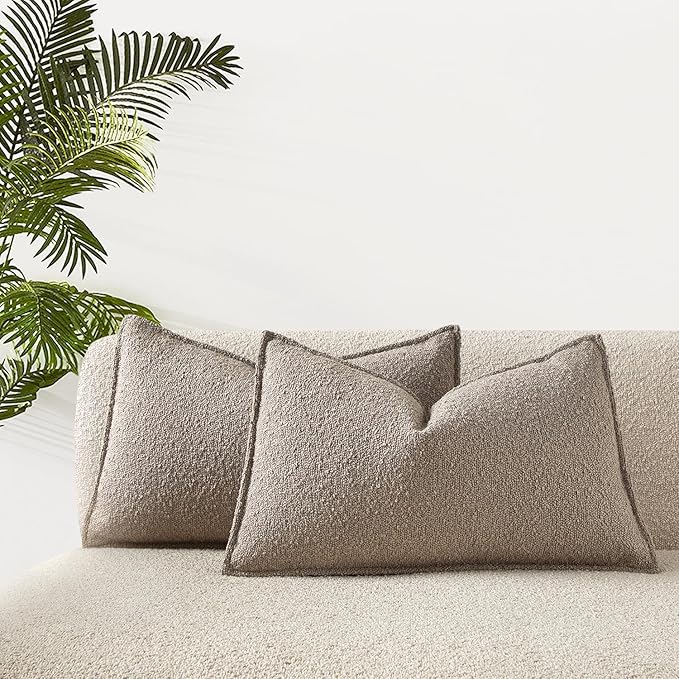 JUSPURBET 12x20 Throw Pillow Covers Set of 2 Decorative Pillow Covers for Couch Sofa Bed Cozy Boucle Textured Lumbar Cushion Covers Cases with Invisible Zipper for Living Room Home Decor,Gray