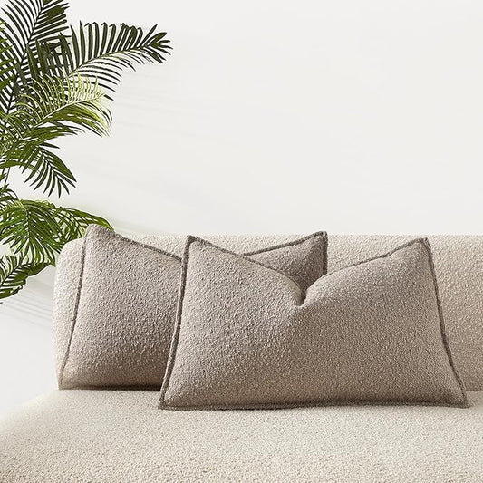 JUSPURBET 12x20 Throw Pillow Covers Set of 2 Decorative Pillow Covers for Couch Sofa Bed Cozy Boucle Textured Lumbar Cushion Covers Cases with Invisible Zipper for Living Room Home Decor,Gray