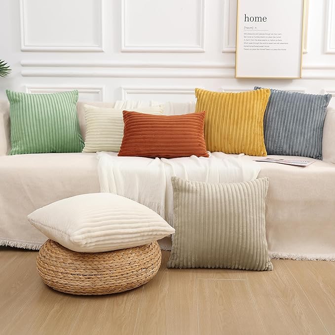 Simmore Decorative Spring Euro Sham Throw Pillow Covers 24x24 Set of 2, Soft Natural Plush Flannel Double-Sided Fluffy Couch Pillow Covers for Sofa Living Room, Grey